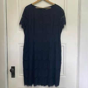 Preston & York Lace Lined Short Sleeve Stretch Midi Dress Navy 18
